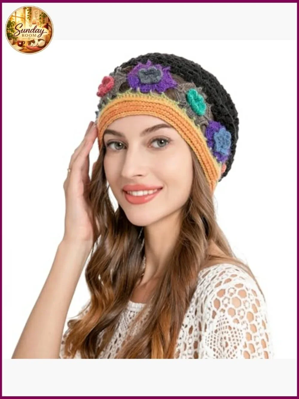 Women's Handmade Crochet Slouchy Beanie Hat - Cotton Knit Summer Skull Cap